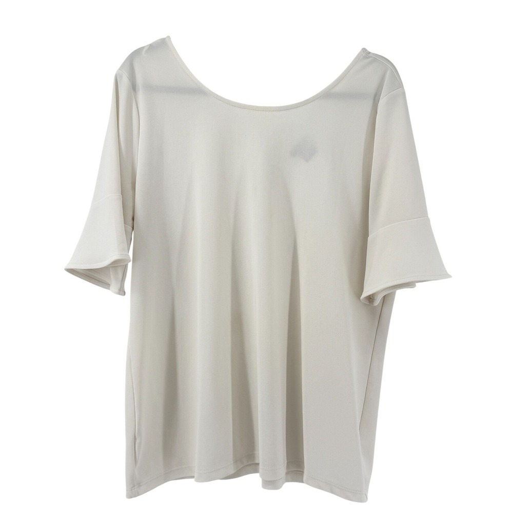 Ann Taylor Factory Womens Blouse XL Cream Boat Neck Flare Sleeve Stretch Top
